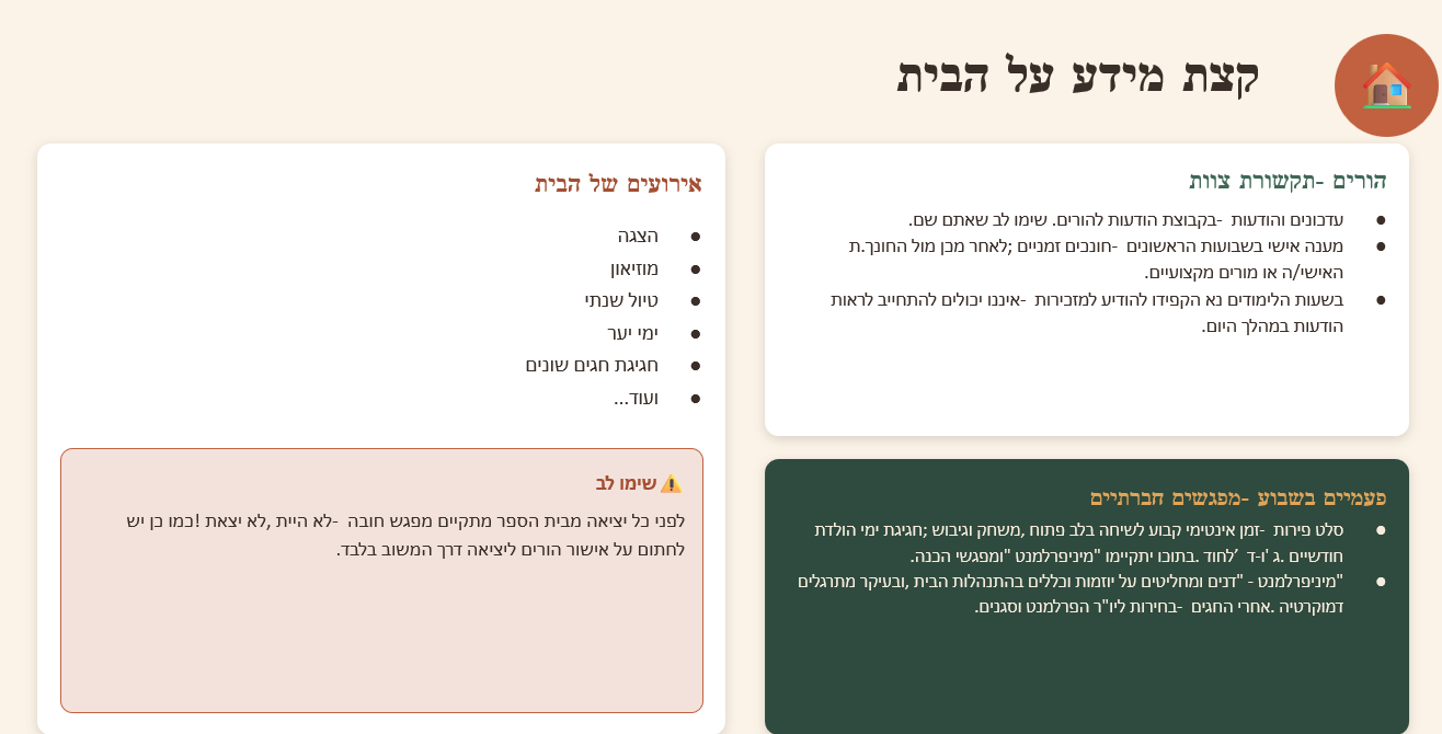 שקופית 'קצת מידע על הבית': דרכי תקשורת הורים-צוות ומפגשים חברתיים בבית ג'-ד'
